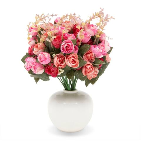 Red and Pink Rose Bouquet, Artificial Silk Flower Roses with Stems (13 Inch, 4 Pack)