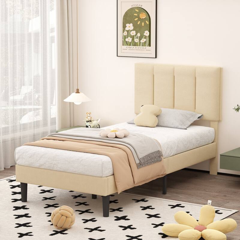 Upholstered Velvet Upholstered Bed Frame with Adjustable Height Headboard No Box Spring Needed Platform Bed Under Bed Storage