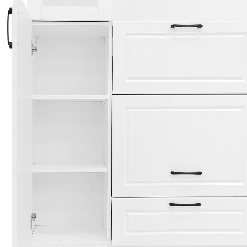 51 Inch Entryway Cabinet with Integrated Shoe Cabinet, 3-in-1 Design Mirrored Cabinet with 4 Hooks