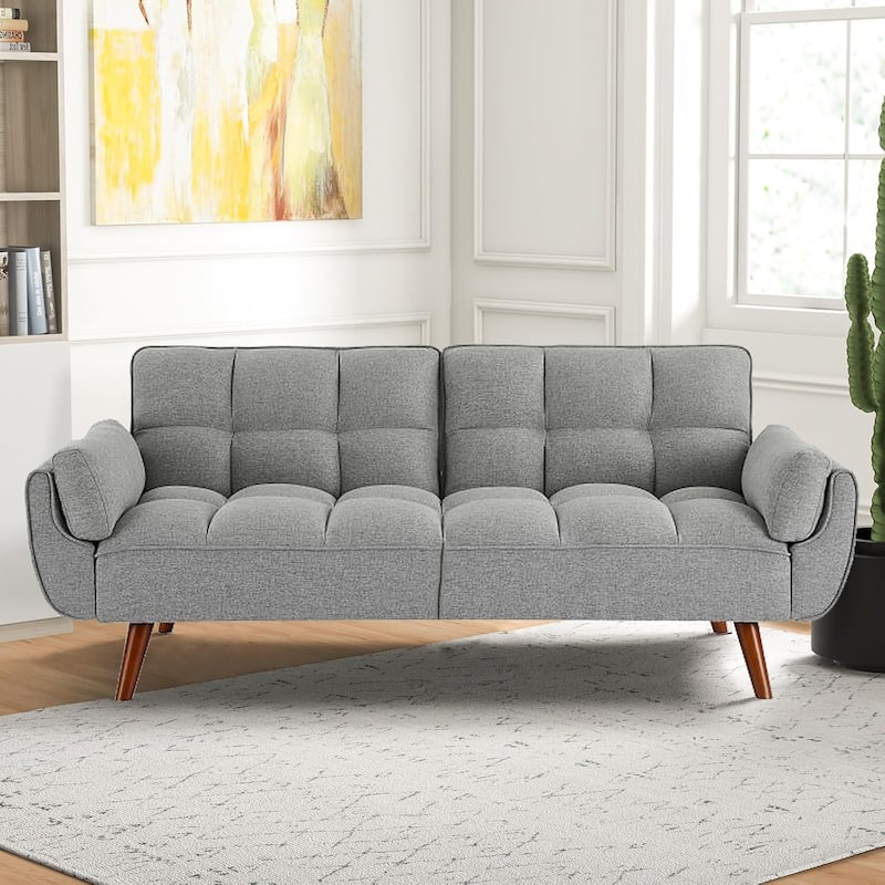 75″ Convertible Futon Sofa Bed, Small Futon Couch with Adjustable Backrest, Sleeper Sofa Couches for Small Living Room, Office - Light Grey