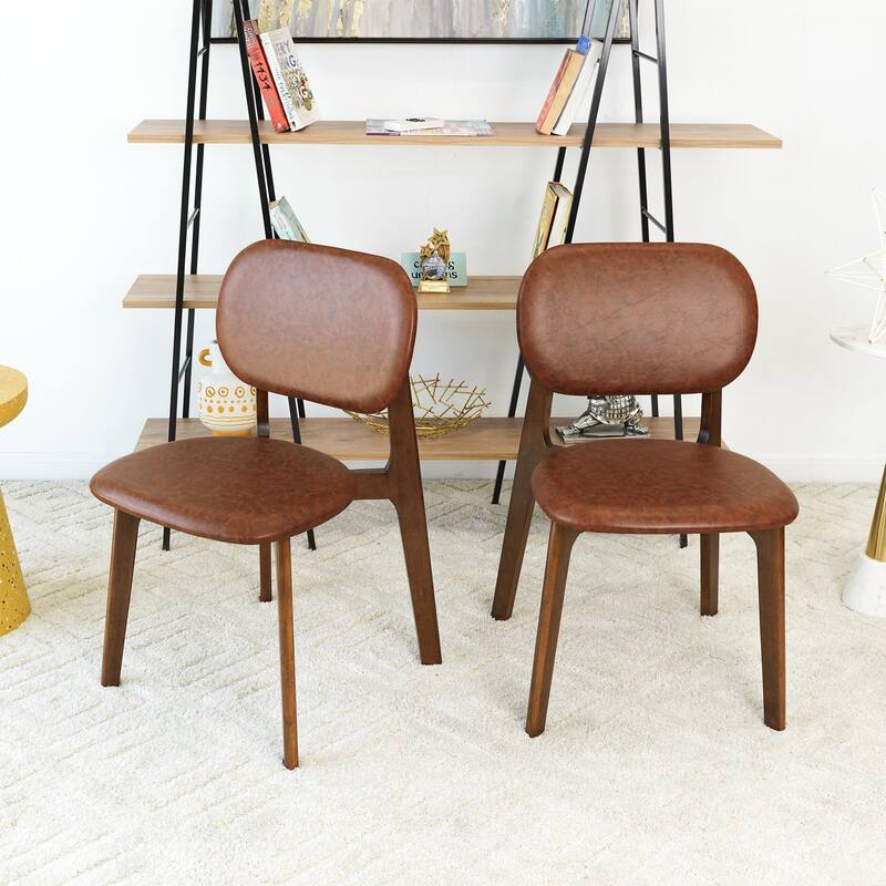 GDFStudio - Kelsey Mid-Century Modern Faux Leather Dining Chair with Solid Wood Base, Set of 2 - 21.1"W