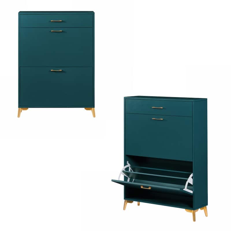 Freestanding Shoe Cabinet for Entryway, with 2 Flip Doors and Drawer - 32'W x 10''D x 43''H