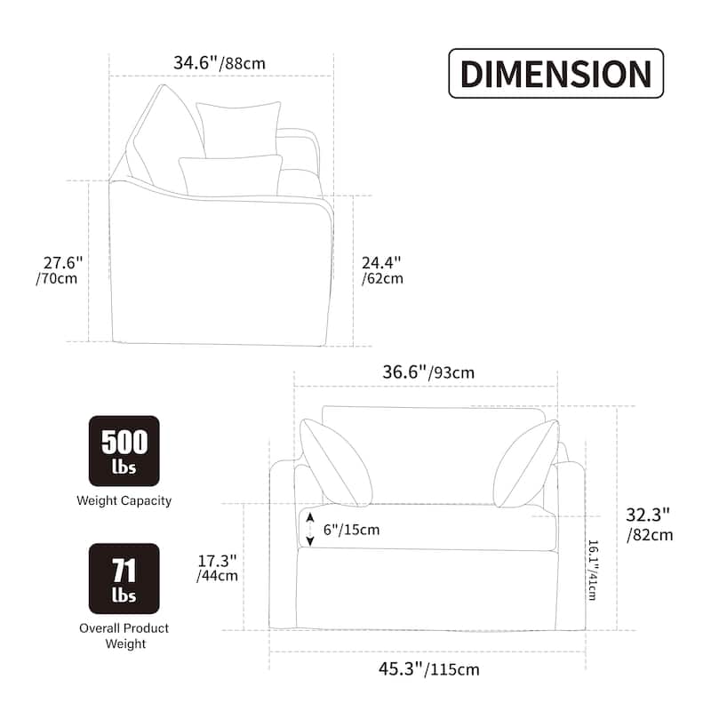 45.27" Wide Modern Upholstered Farmhouse Performance Accent Chair with Metal Legs, Chenille Reading Armchair Single Sofa