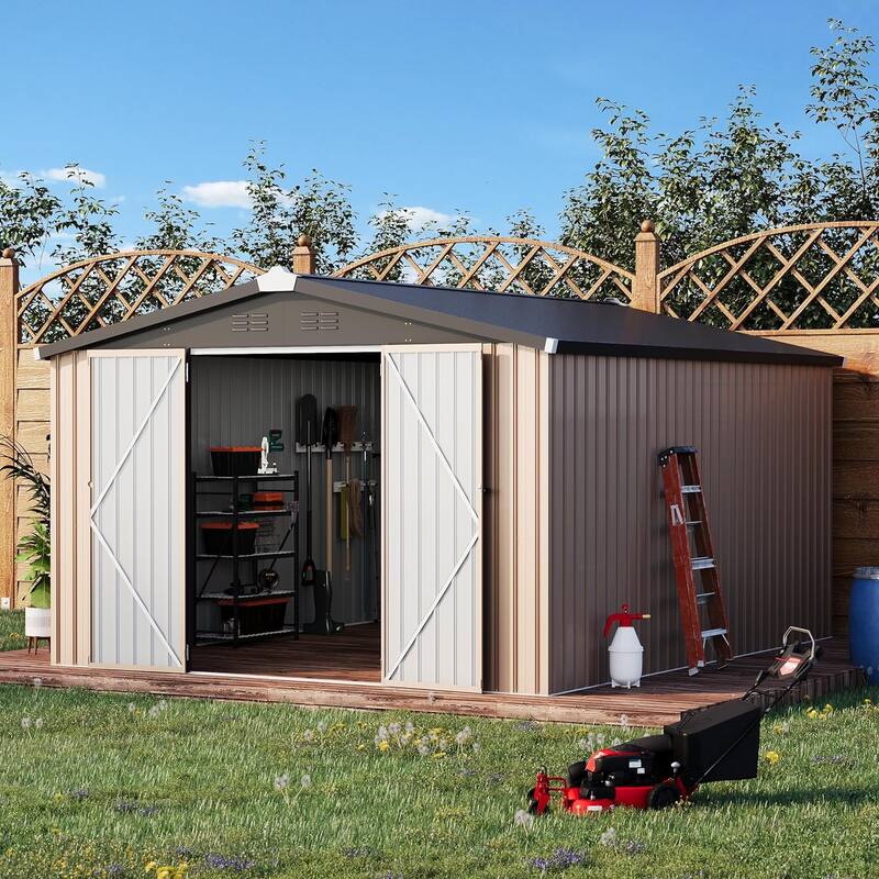AECOJOY Outdoor Extra Large Storage Metal Shed with Lockable Doors