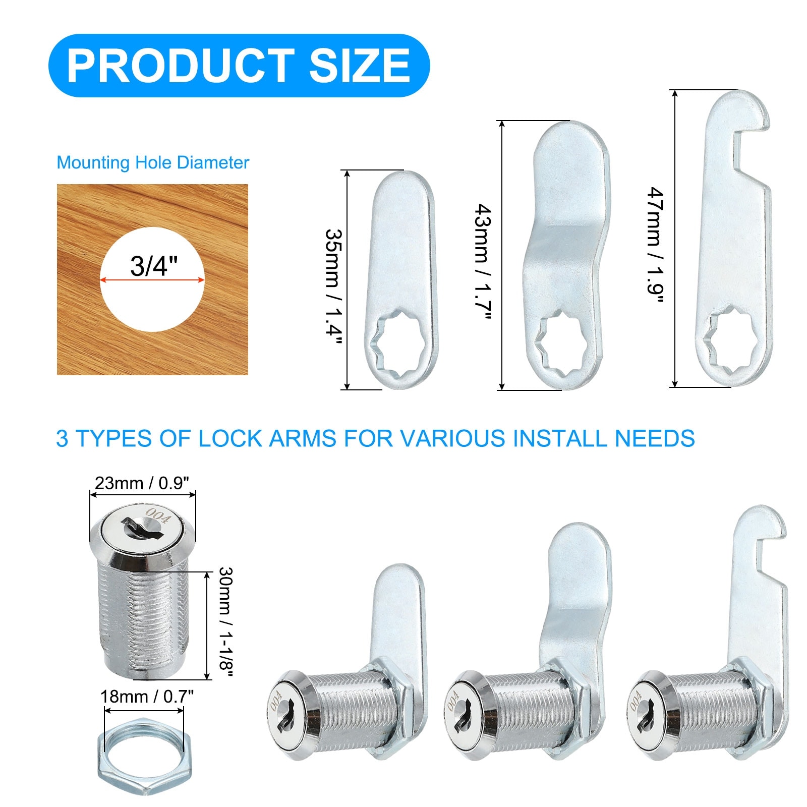 Zinc Alloy Cabinet Cam Locks Keyed Different, Silver Tone - Silver Tone
