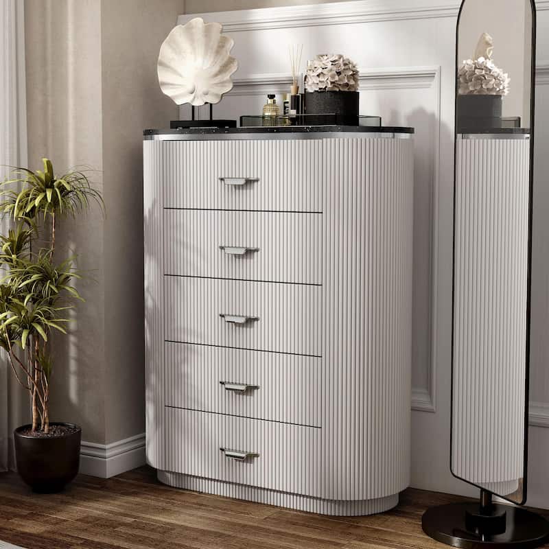 Furniture of America Leander Modern Light Gray Solid Wood 5-Drawer Storage Chest with Cultured Stone Top