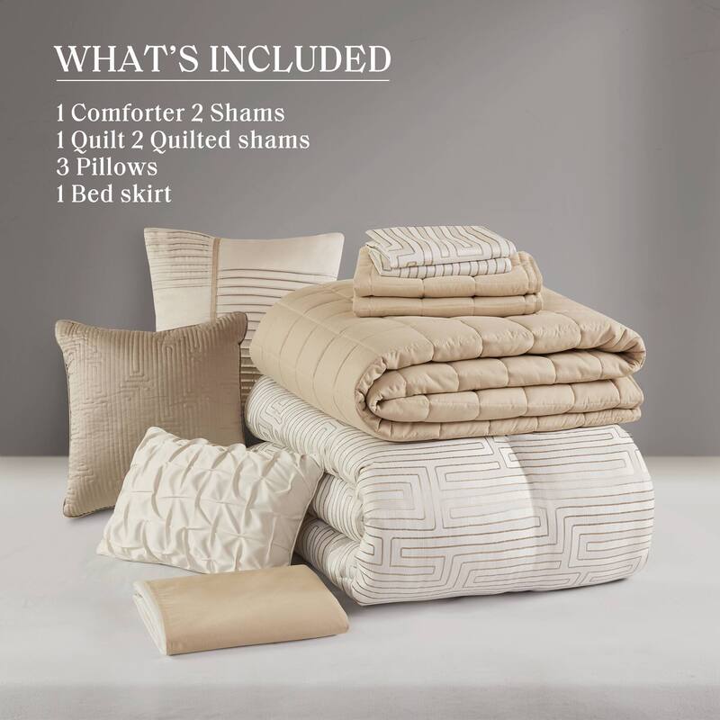 GDF Studio - Averleigh 10-Piece Queen Luxury Jacquard Comforter Set