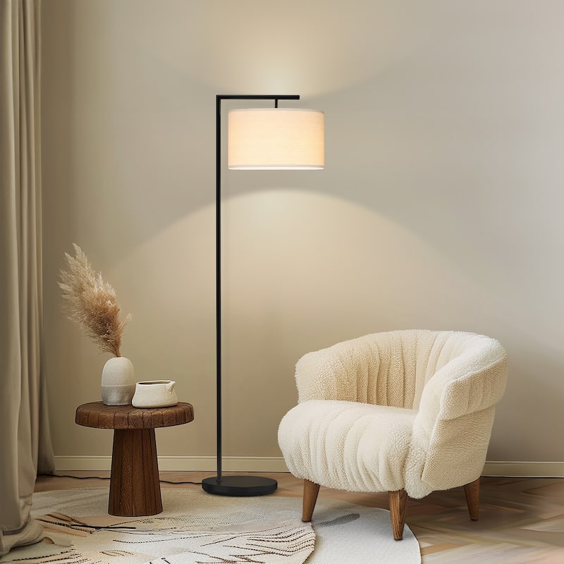Brightech Montage Modern 60 in. Modern LED Super Bright Floor Lamp with White Fabric Drum Shade