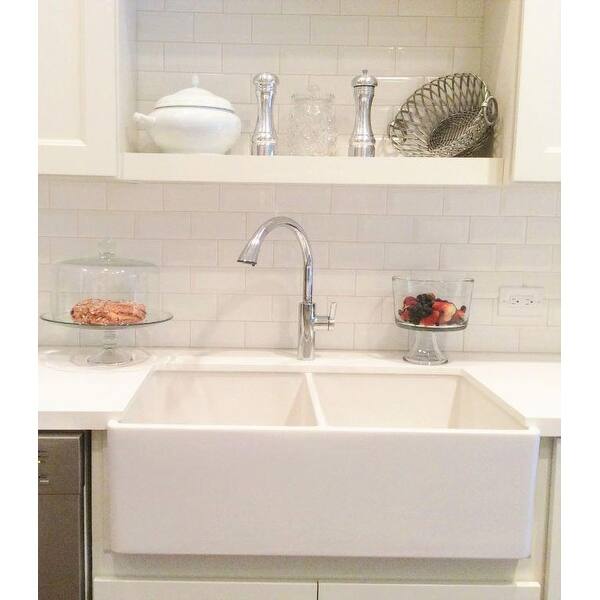 Double Bowl Farm Farmhouse Apron Front Fireclay Kitchen Sink 33 White Overstock 12995518