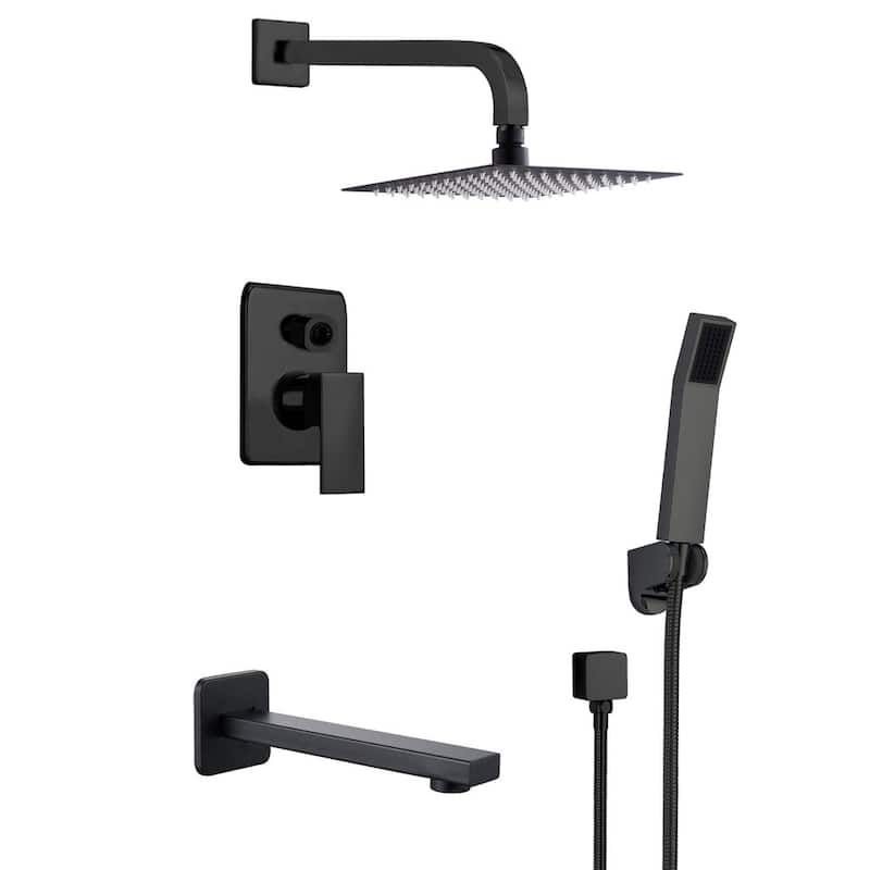 Narmada 9184 2.0 GPM Single Function Shower Head with Faucet - Polished Chrome - Matte Black