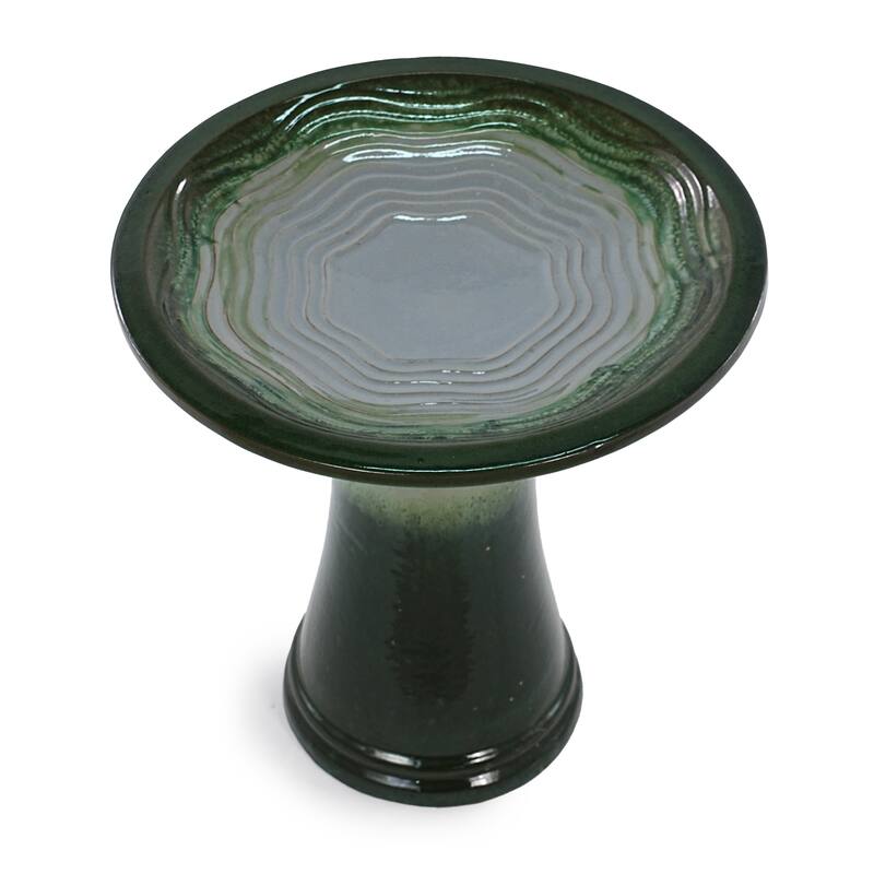 17"Ceramic Bird Bath for Outside, Elegant Tall Outdoor Bird Bath, Lightweight Pedestal Glazed Birdbaths with Swirl Pattern