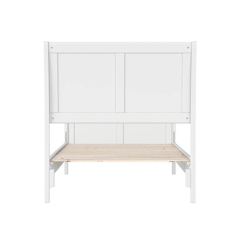 Twin XL Platform Bed Wood Sleigh Low Profile Bed Frame with Footboard - White Finish