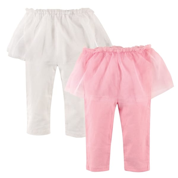 slide 1 of 1, Hudson Baby Infant Girl Cotton Tutu Leggings 2pk, Pink White 0-3 Months - Pink White