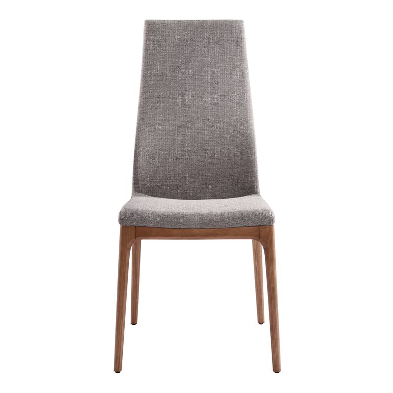 Boho Dining Chairs Set of 2 - Walnut Finish, Gray Fabric - Modern Curved Back Support
