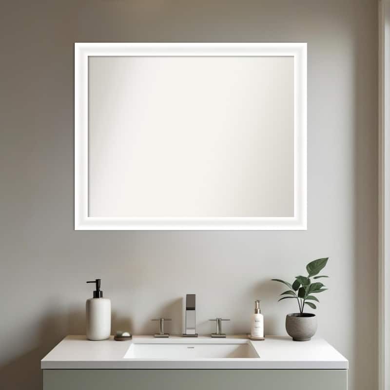 Oliver Narrow Non-Beveled Wood Framed Bathroom Vanity Wall Mirror