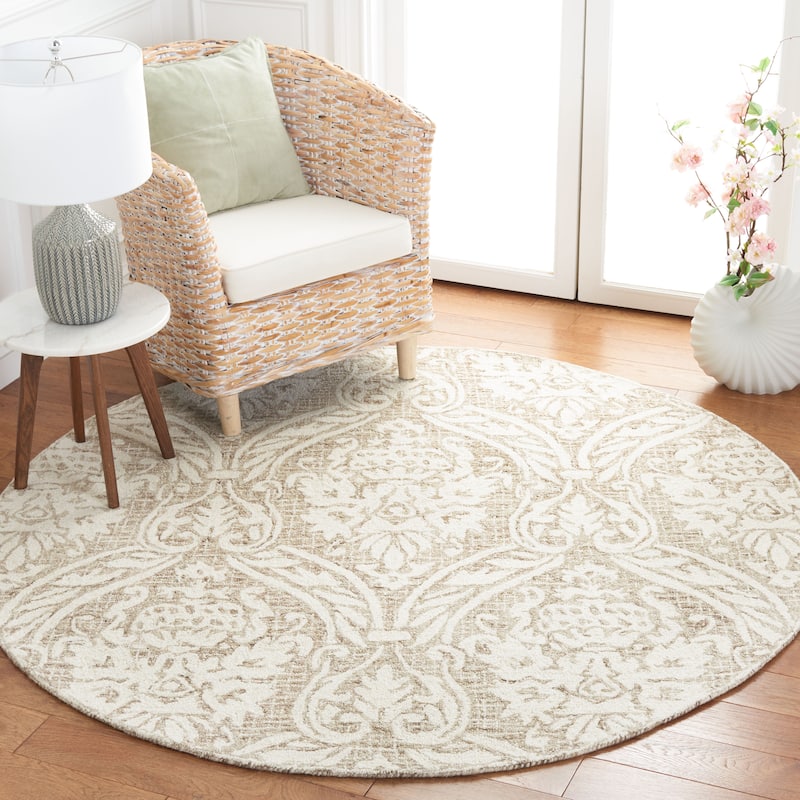 SAFAVIEH Handmade Abstract Martijke Modern Wool Rug - 6' Round - Ivory/Beige