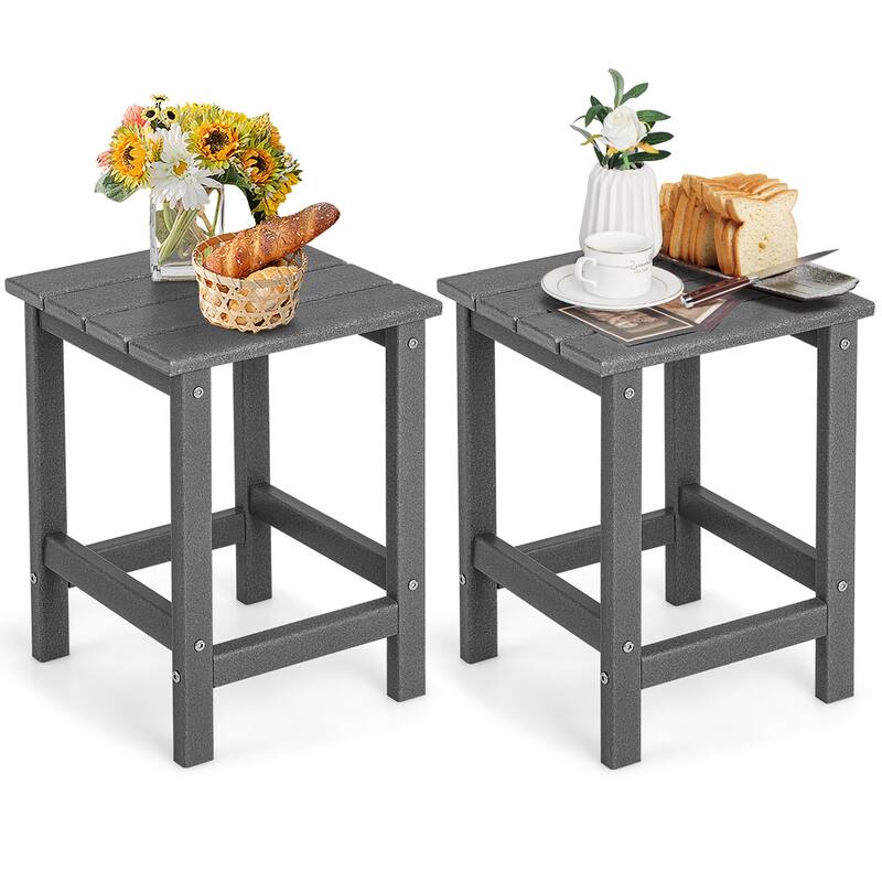 Gymax 2PCS 14'' Patio Adirondack Side Table HDPE Square Weather - Grey