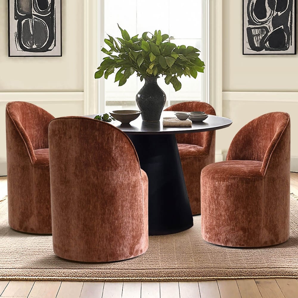 Chenille Rolling Upholstered Dining Chair with Wheels (Set of 4)