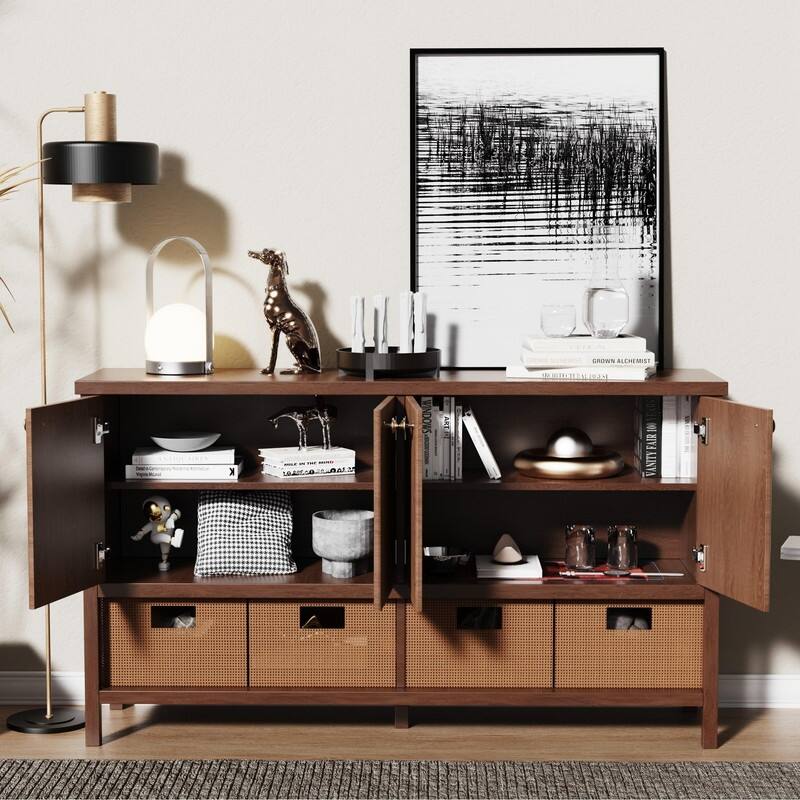 Farmhouse 59" Fluted Console Table with Storage, Entryway Table Hallway Cabinet for Living Room