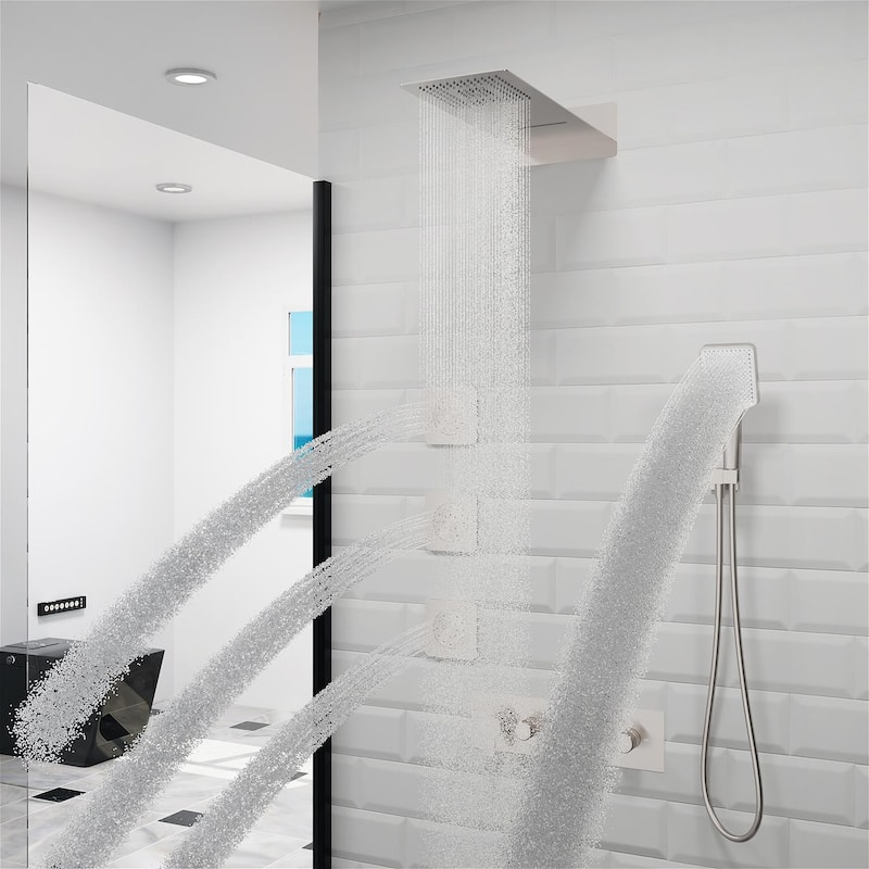 GIVINGTREE Luxury 4 Spray Patterns Thermostatic 23" Wall Mounted Rainfall Dual Shower Head With 3 Spray Heads（valve Included)