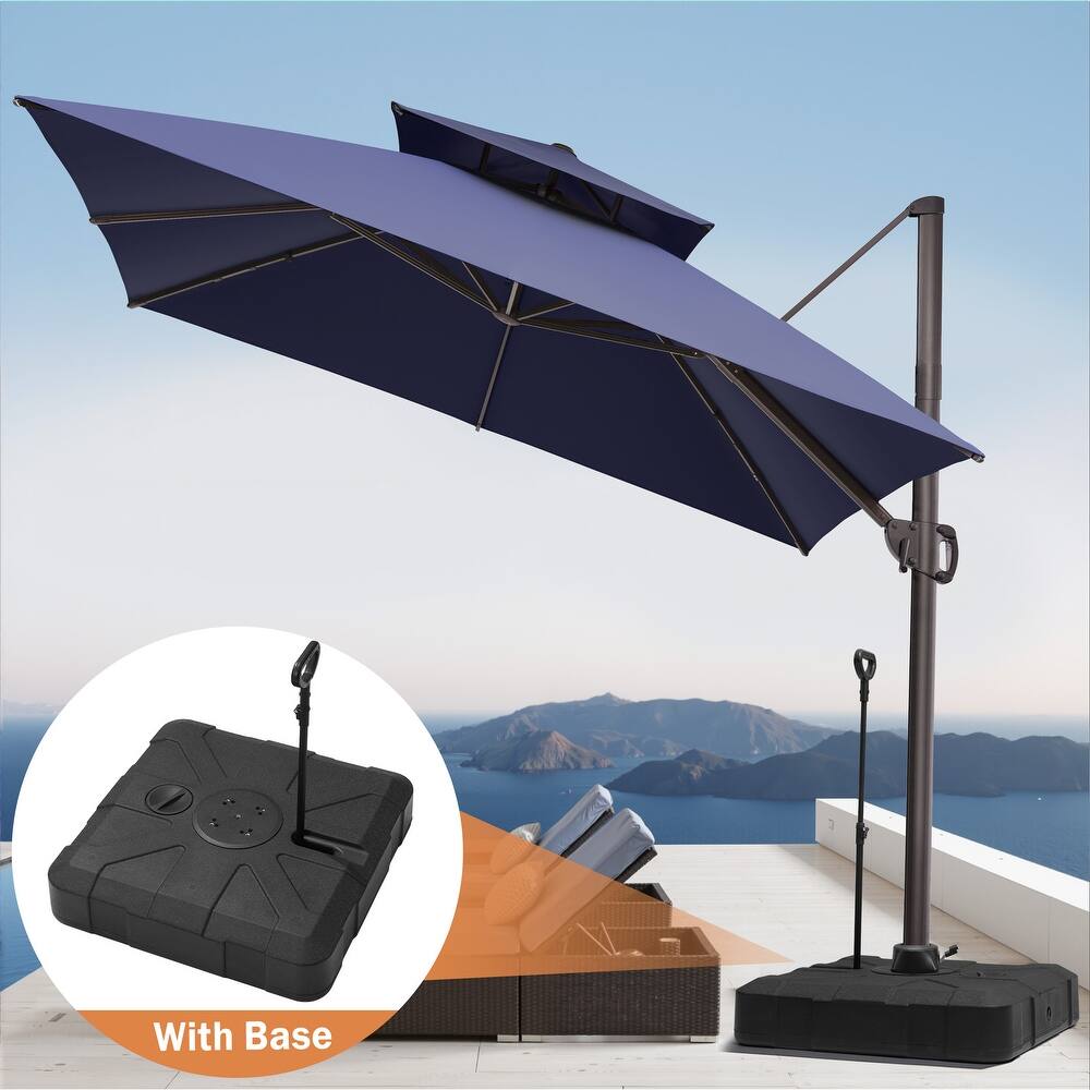 11 ft Square Patio Cantilever Offset Umbrella Double Top with Rod Base