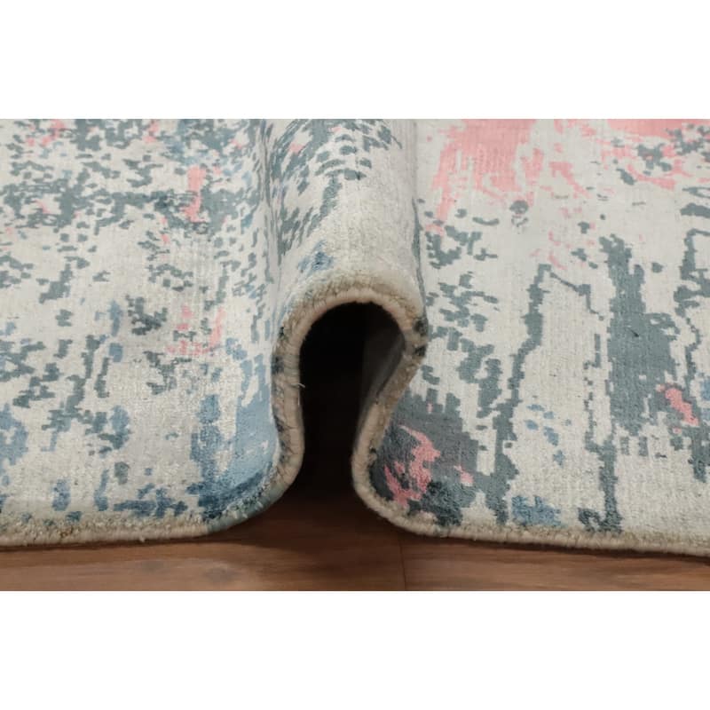 Hand Knotted Oriental Viscose Silk Carpet Modern Pictorial Multi-Colored Abstract Area Rug - 7' 11'' X 5' 8''
