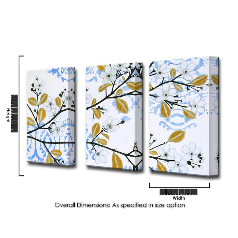 'Ikat Cherry Blossom' 3 Piece Wrapped Canvas Wall Art Set by Norman Wyatt Jr.