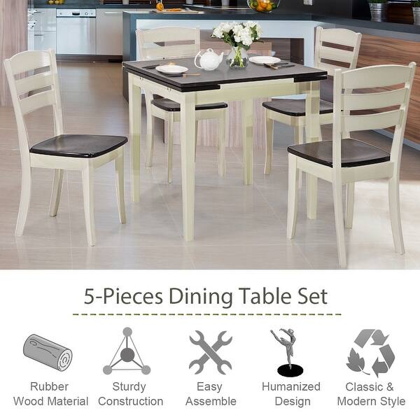 Shop Costway Extending 5 Piece Wood Dining Table Set 4 Chairs
