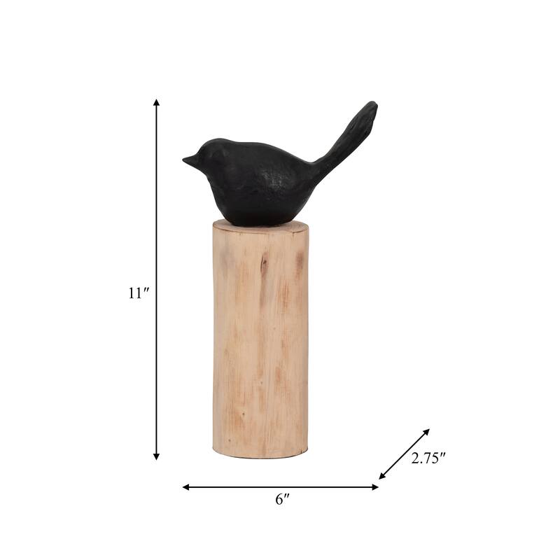 Sagebrook Home Black/brown Resin Bird Perched On Log, Craft Art Abstract Statue Decoration for Interior Design