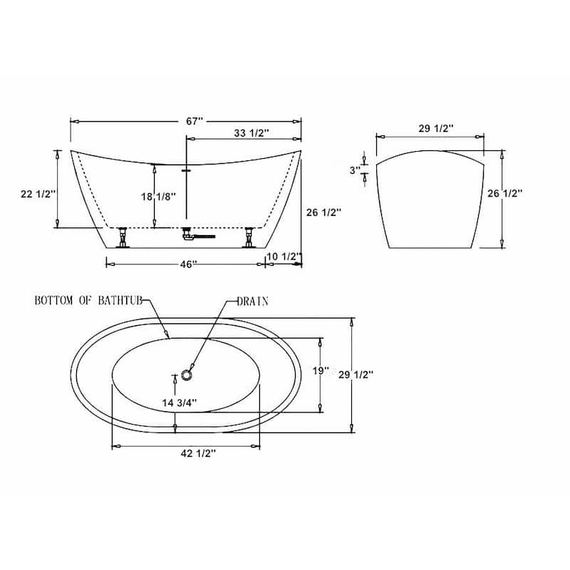 Empava Freestanding Bathtubs Acrylic Stand Alone Soaking Tubs - 67"