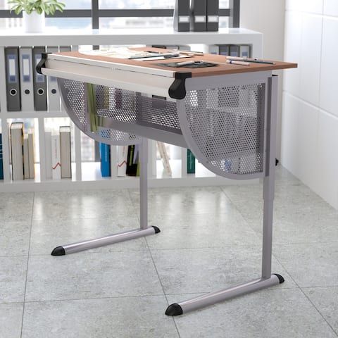 Adjustable Drawing and Drafting Table with Pewter Frame and Lower Supply Tray - 45.25"W x 28.25"D x 34.25" - 47.75"H