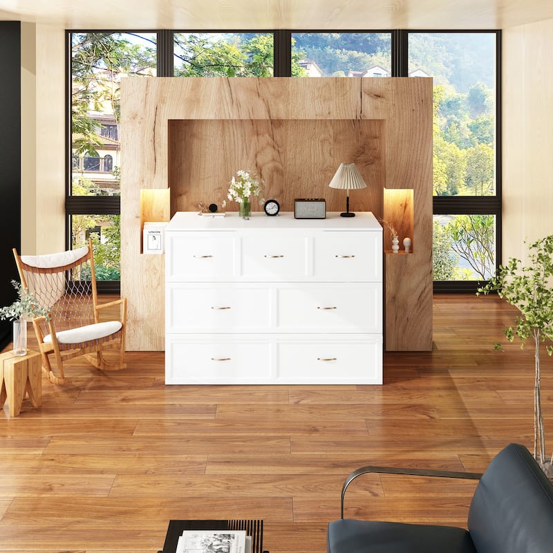 Full Size Bed Cabinet Dresser Bed w/ Drawer Convert into Cube Cabinet