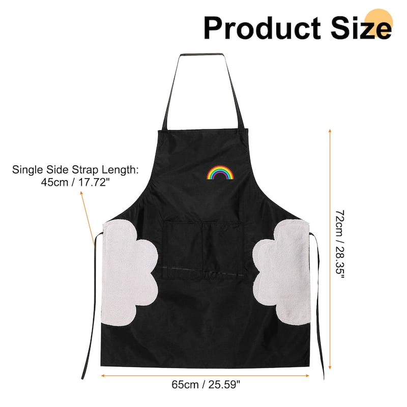 2pcs Bib Apron 72x65cm Unisex Cooking Aprons with Hand Wipe - 28.35" x 25.59" - Dark Black