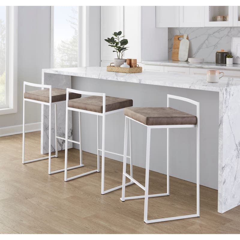 Porch & Den Forrest White Stackable Fully Welded Counter Stool (Set of 3)