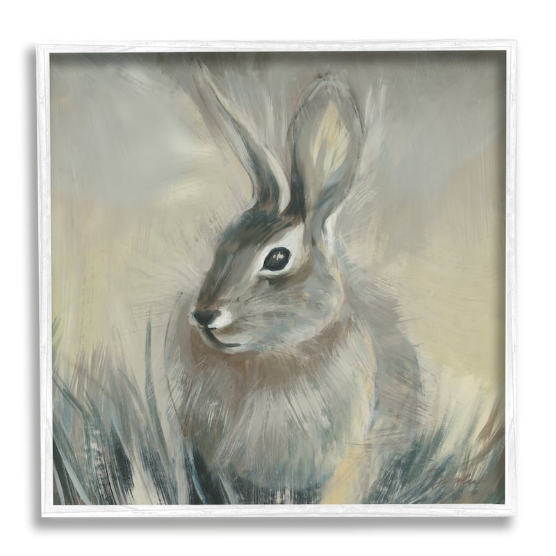 Stupell Rabbit Portrait Grey Yellow Animal Painting, 12x12, Framed Wall Art - 12 x 12 - Wood - White