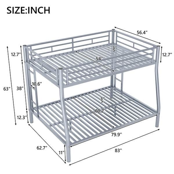 dimension image slide 1 of 6, Metal Bunk Bed with Ladder and Guardrails
