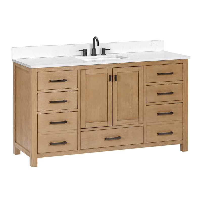 Avanity Modero 61 in. Single Vanity Combo in Matte Black finish and Cala White Engineered Stone Top