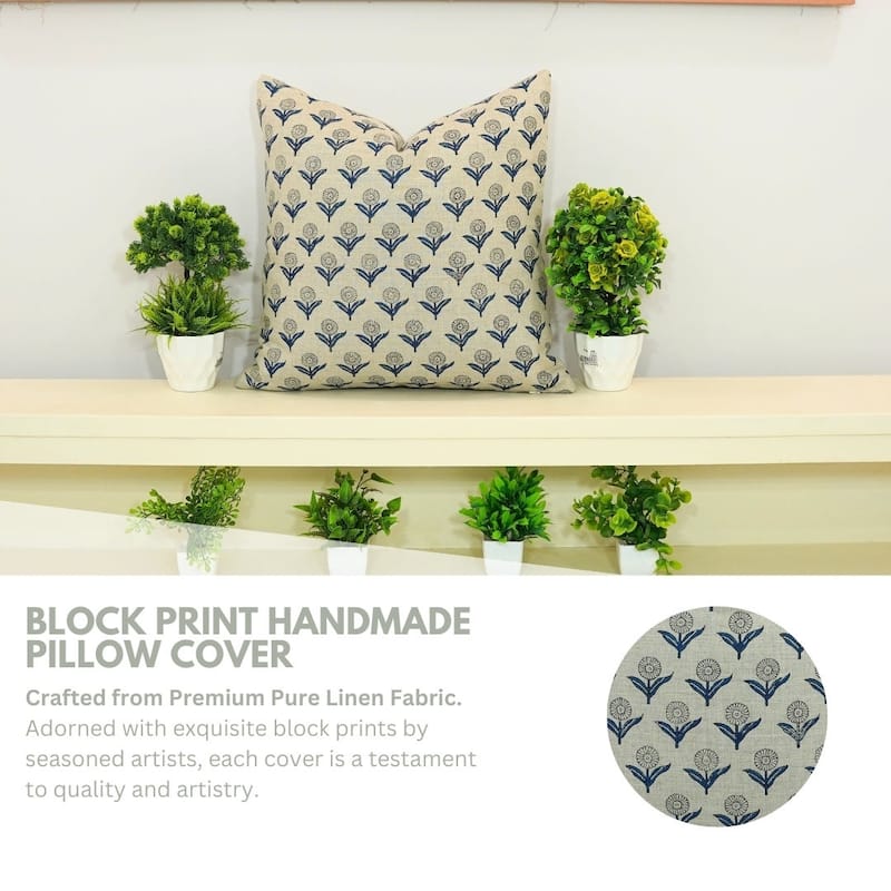 Fabdivine Bohemian Linen Pillow Cover Handmade Floral Farmhouse Décor, Gandapushp