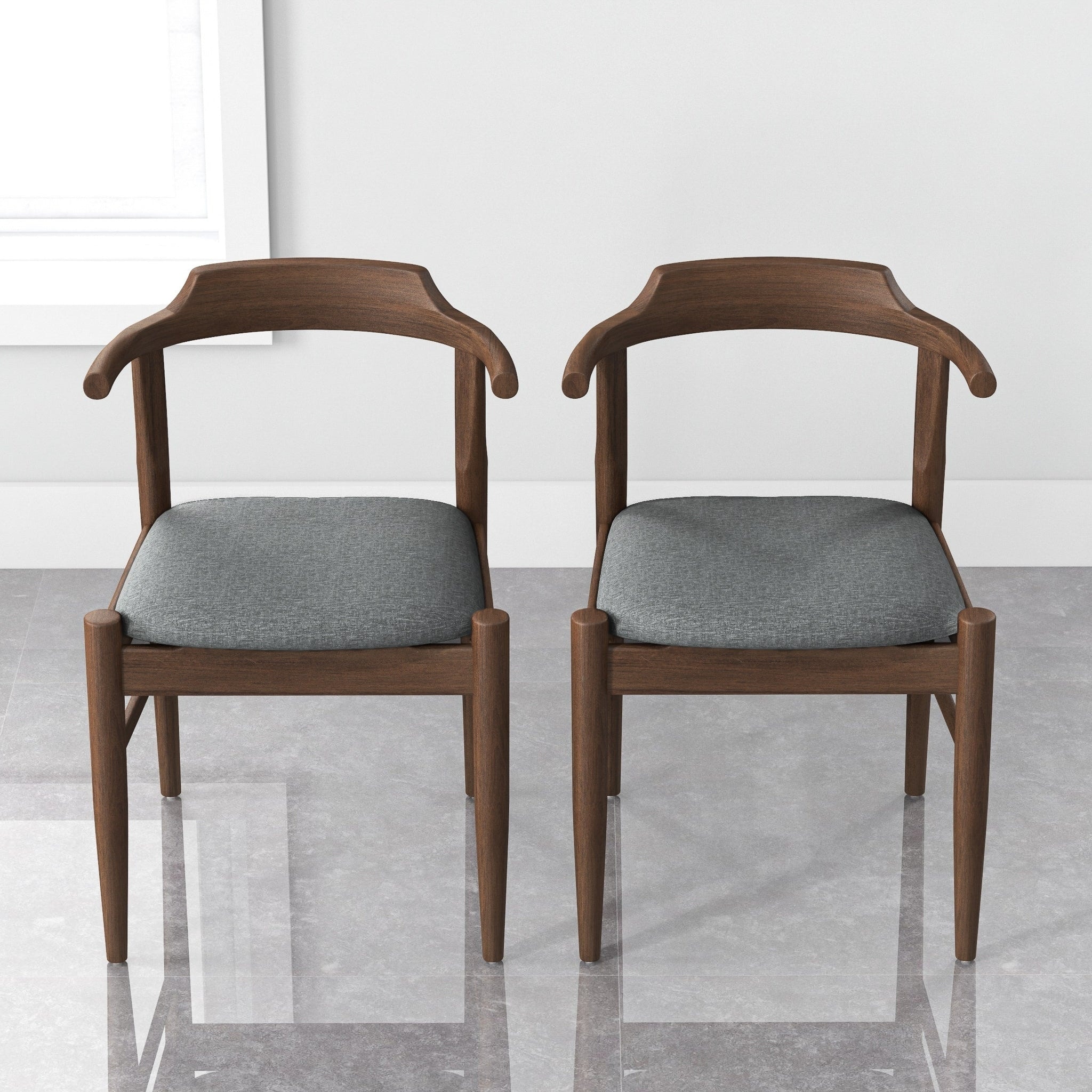 GDFStudio - Daisy Mid-Century Modern Fabric Dining Chair with High-density Foam Padded Seat & Wood Frame, Set of 2 - 18.5"W