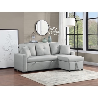 Linen Reversible Sleeper Sectional Sofa with Storage Chaise - Bed Bath ...