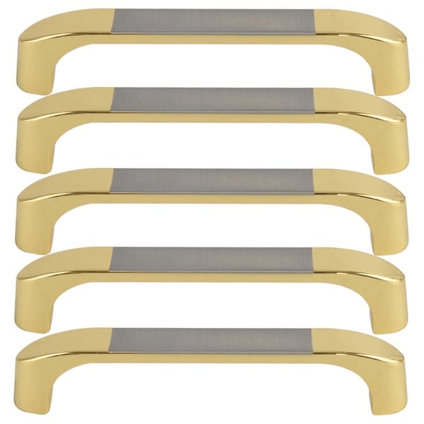 5pcs Cabinet Handles Drawer Puller 5" Hole Center Zinc Alloy Plating for Cupboard Wardrobe Dresser Door Replacement, Gold Tone