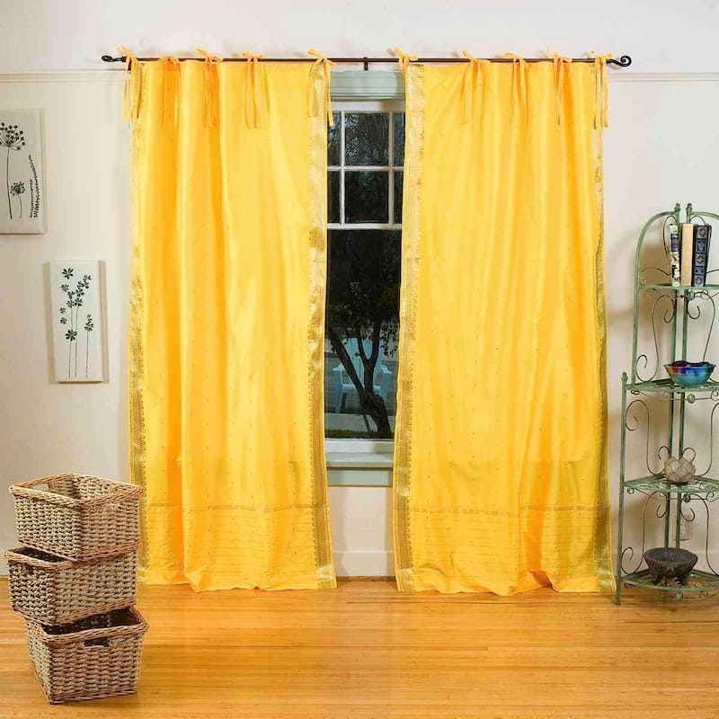 Yellow Tie Top Sheer Sari Curtain / Drape / Panel - Pair - Bed Bath ...