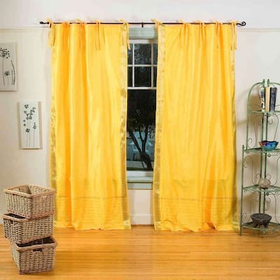 Yellow Tie Top Sheer Sari Curtain / Drape / Panel - Piece
