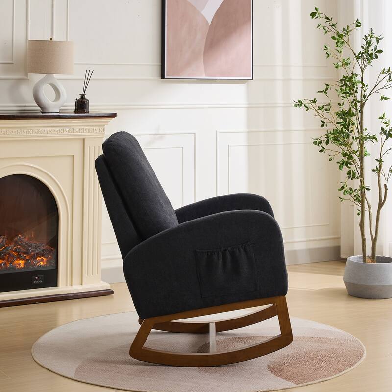 Glider Chair Ergonomic Rocking Chair Modern Rocking Chair with High Back and Side Pocket for Bedroom