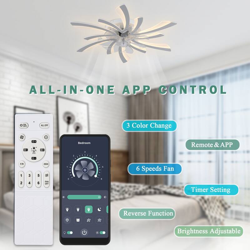 Cusp Barn 30-In Modern Ceiling Fan with Lights and APP Control, Dimmable LED Lighting Fixture, 6 Speeds Hanging Lamp for Bedroom