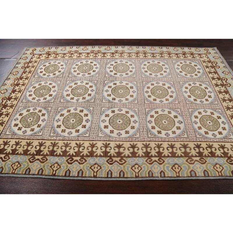 Vegetable Dye Traditional Khotan Oriental Wool Area Rug Hand-knotted - 6'3" x 9'7"