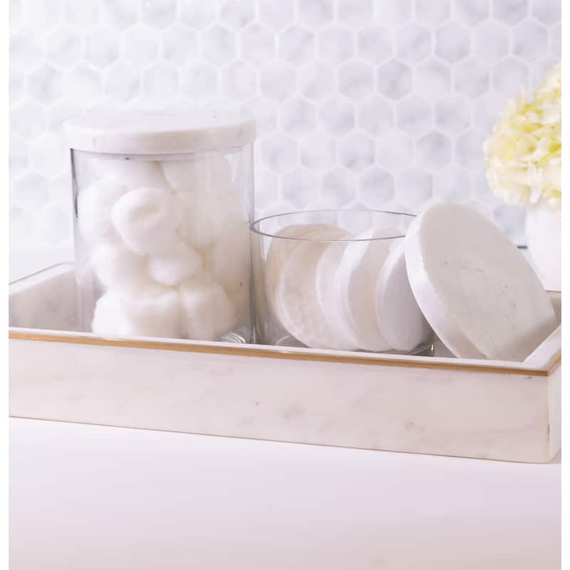 Glass Canister w/ White Marble Lid 3H - A