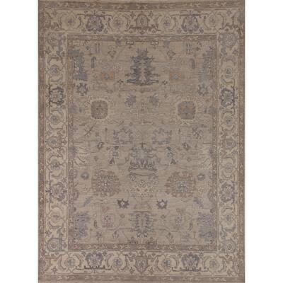 Floral Beige Oushak Turkish Area Rug Hand-Knotted Wool Carpet - 7'8"x 9'7"