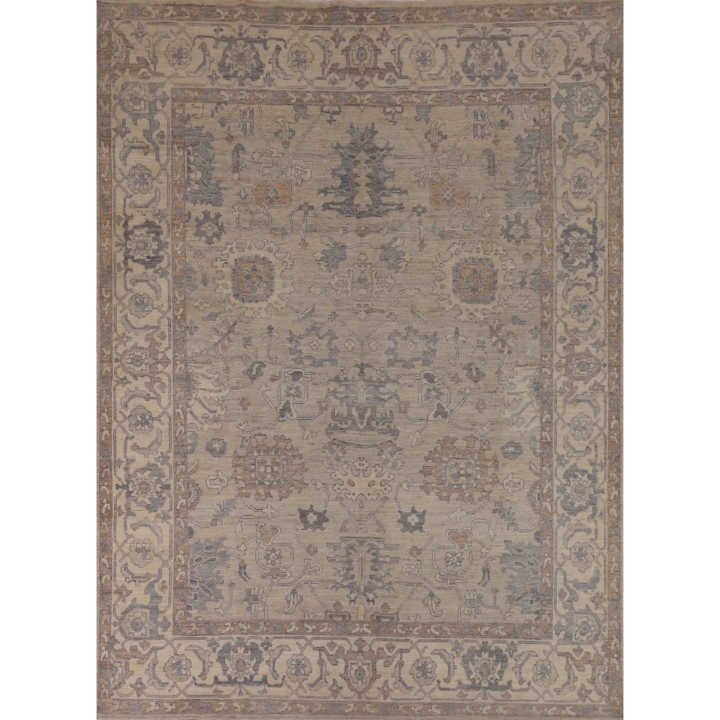 Floral Beige Oushak Turkish Area Rug Hand-Knotted Wool Carpet - 7'8"x 9'7"