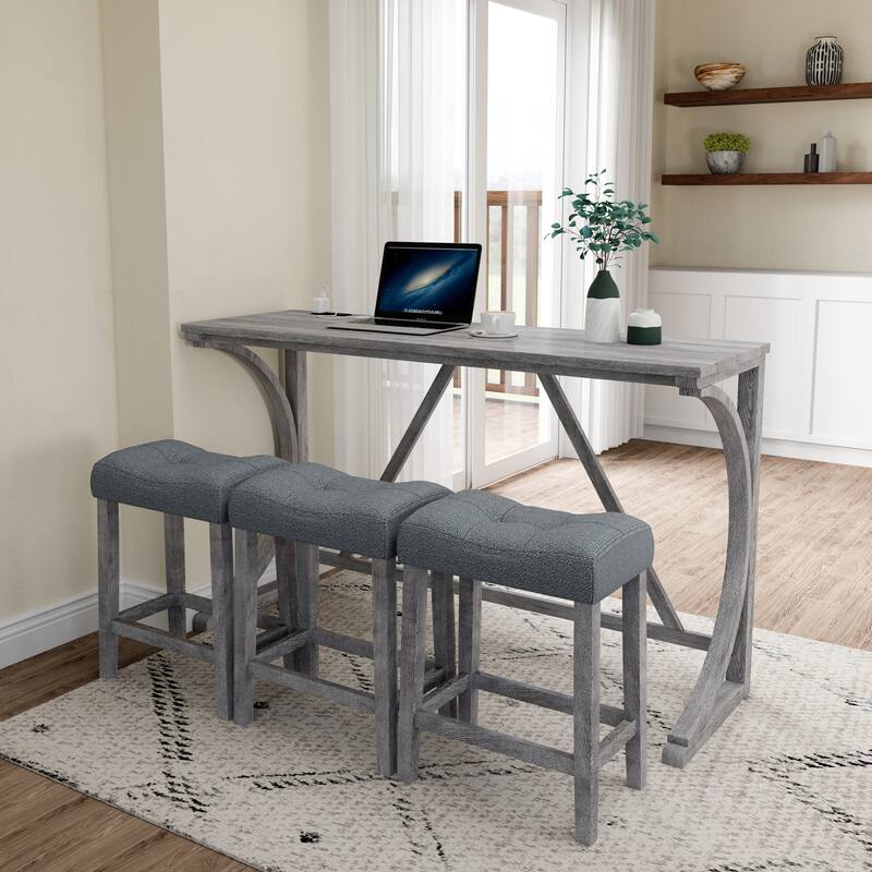 Rustic 4-Piece Dining Set with Rectangular Table, Power Outlet & 3 Chairs